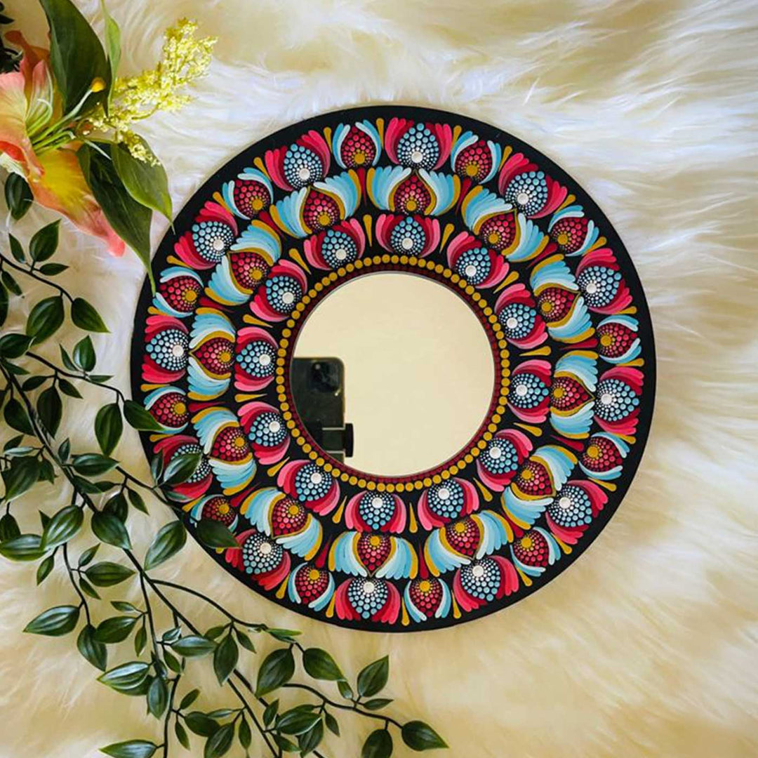 Customized Hand-Painted Dot Mandala Multicolour MDF Wood Mirror