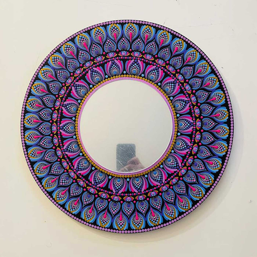 Customized Hand-Painted Dot Mandala Multicolour MDF Wood Mirror