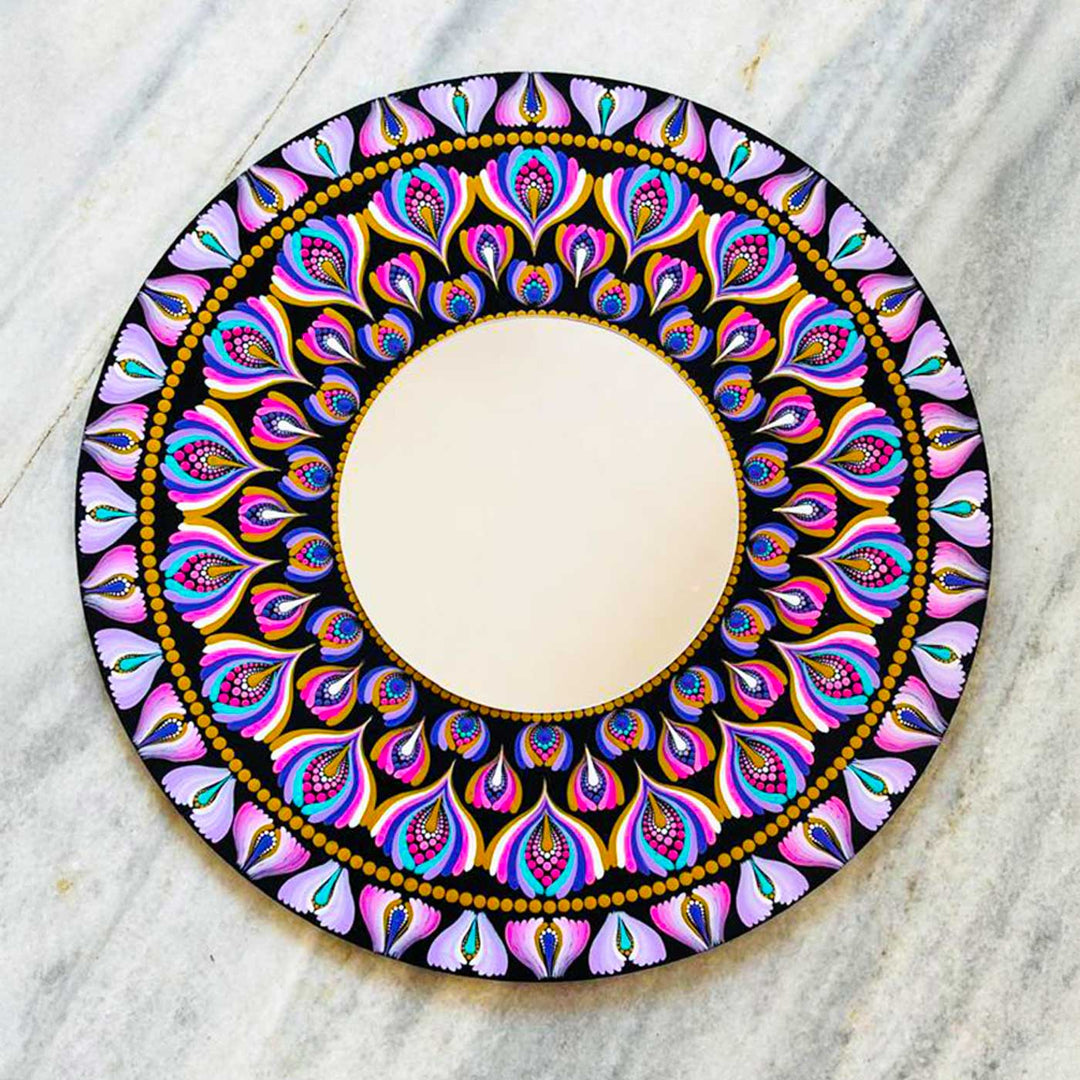 Customized Hand-Painted Dot Mandala Multicolour MDF Wood Mirror