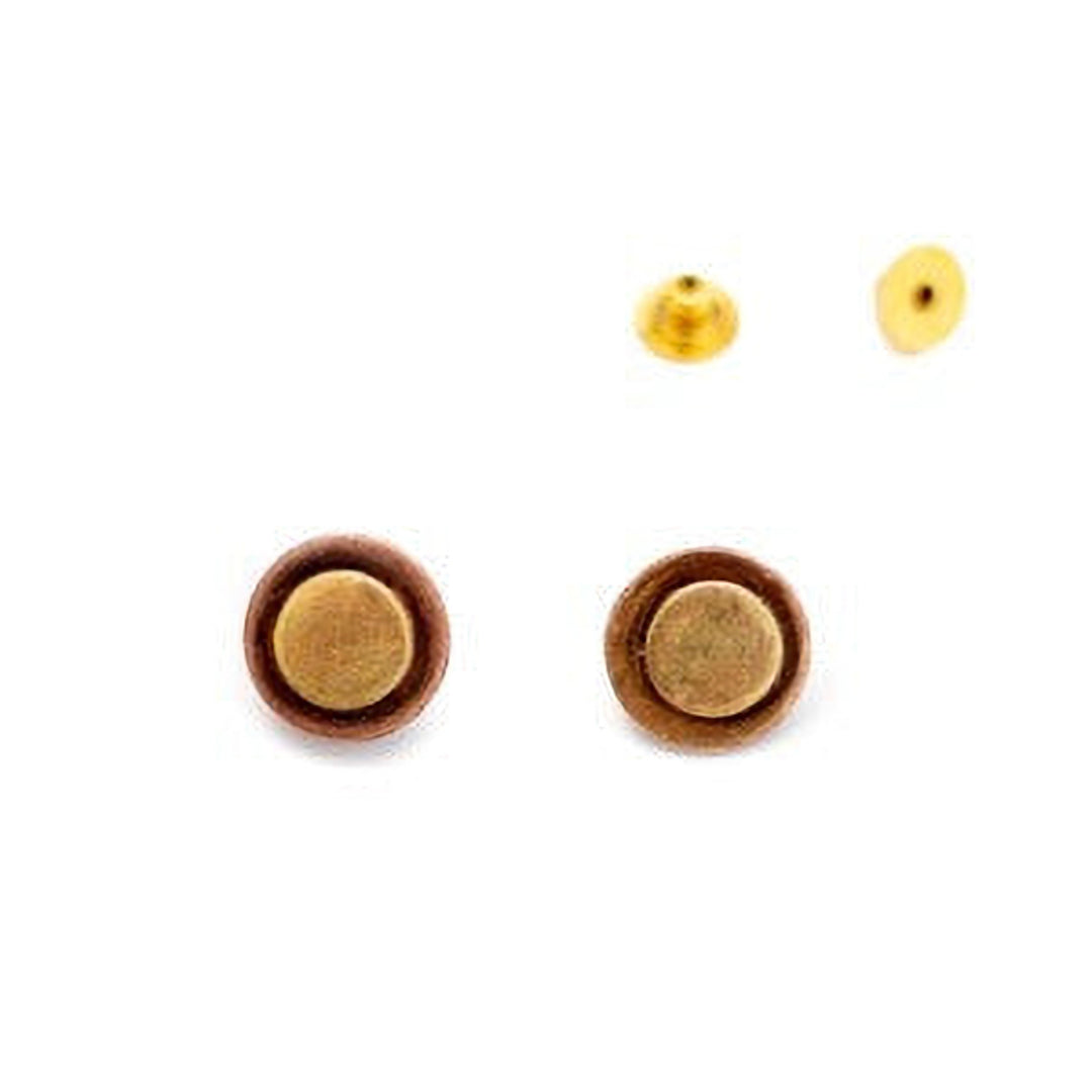 Handmade Mixed Metal Button Stud Copper Earrings