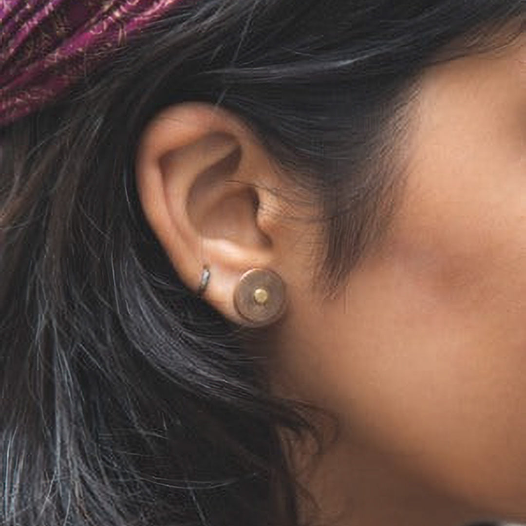Minimal Mixed Metal Studs With Small Circle Earrings