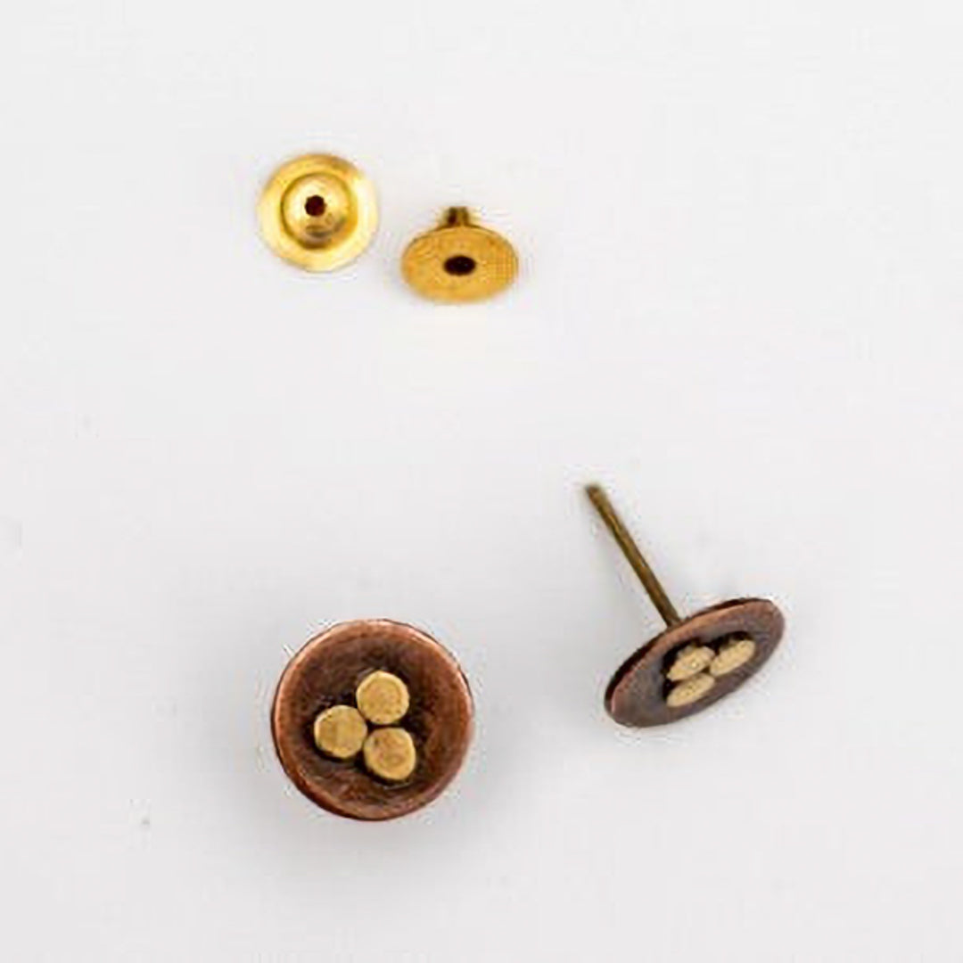 Handmade Mixed Metal Three Circles Brass Earrings