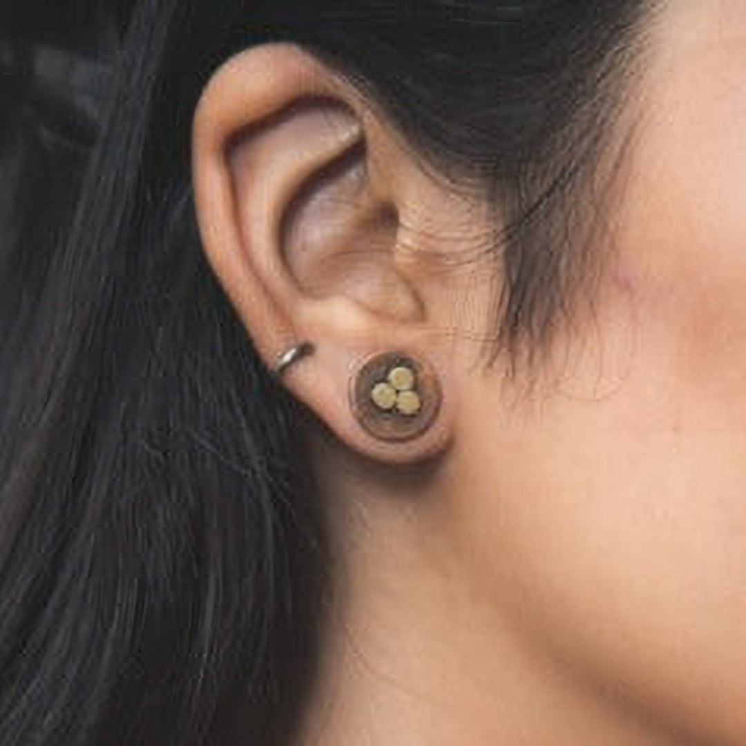 Handmade Mixed Metal Three Circles Brass Earrings