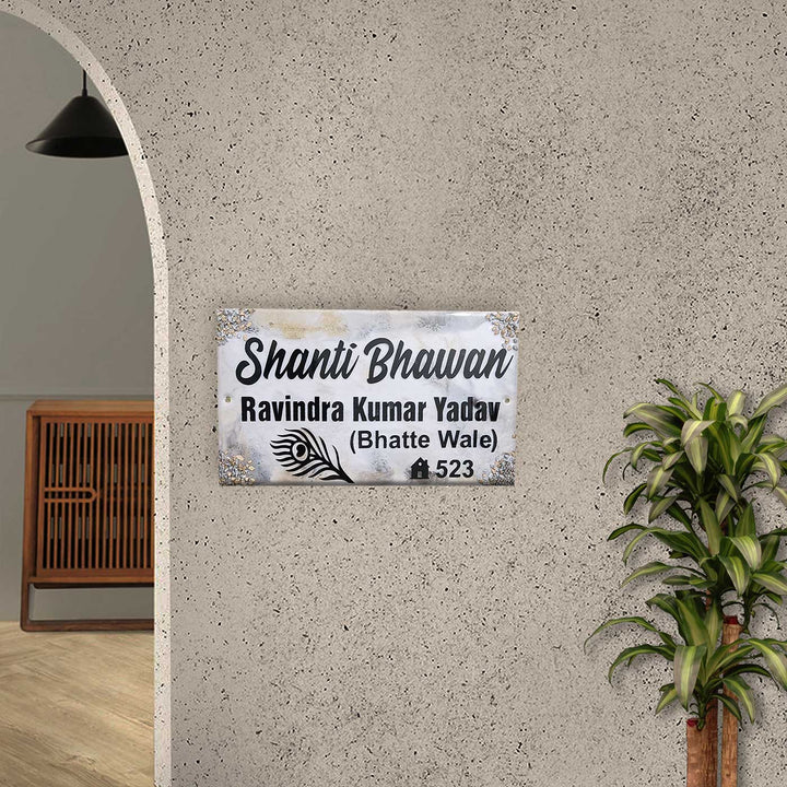Handcrafted Resin Gold Silver Crystals Nameplate - Mounted on Wall Near Doorway