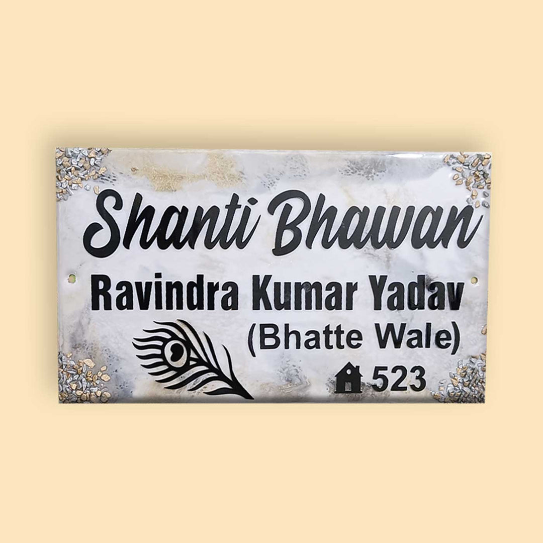 Handcrafted Resin Gold Silver Crystals Nameplate - Front View with Text Personalization