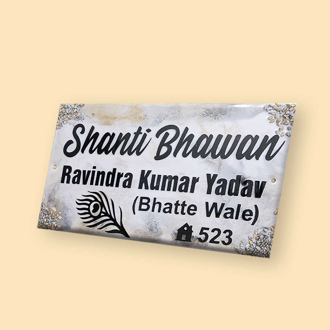 Handcrafted Resin Gold Silver Crystals Nameplate - Front View on Plain Background
