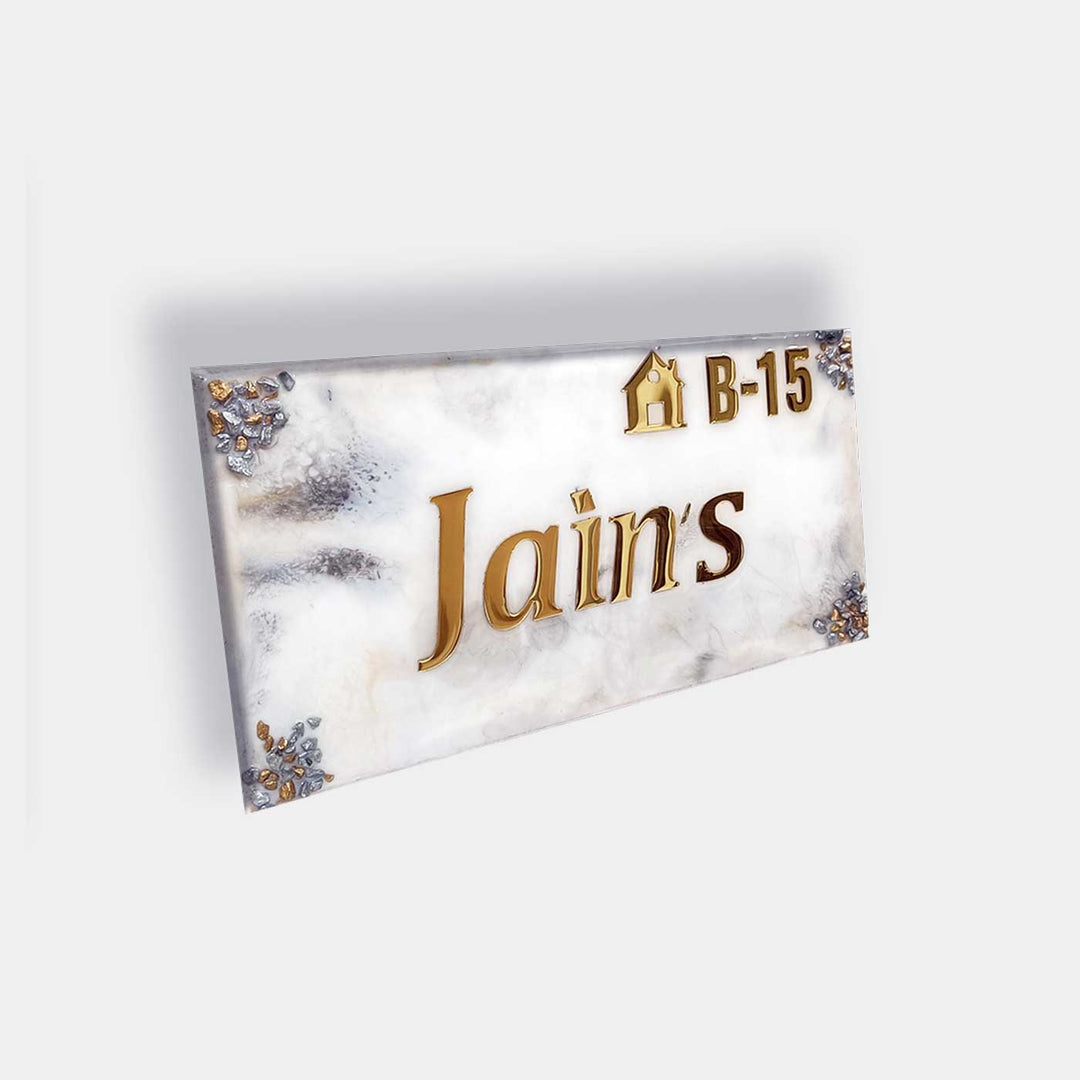 Personalized Handcrafted Resin White & Grey Nameplate