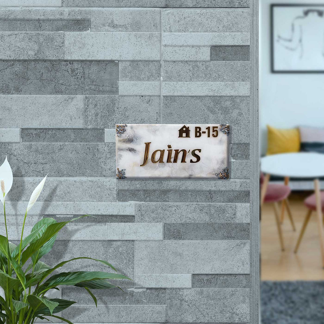Personalized Handcrafted Resin White & Grey Nameplate