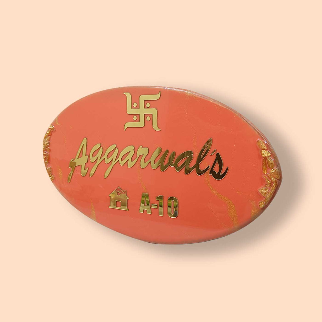 Personalized Handmade Resin Swastik Theme Nameplate