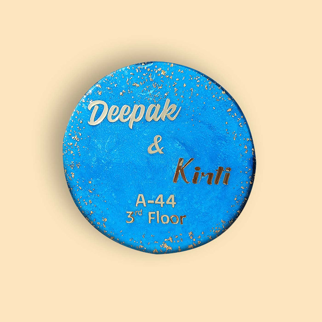 Handcrafted Resin Ocean Blue Gold Flakes Nameplate - Name Personalization Example