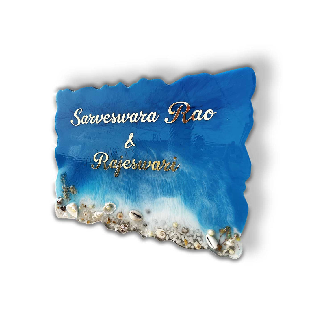 Handcrafted Resin Ocean Theme Nameplate - Front View with Name Personalization