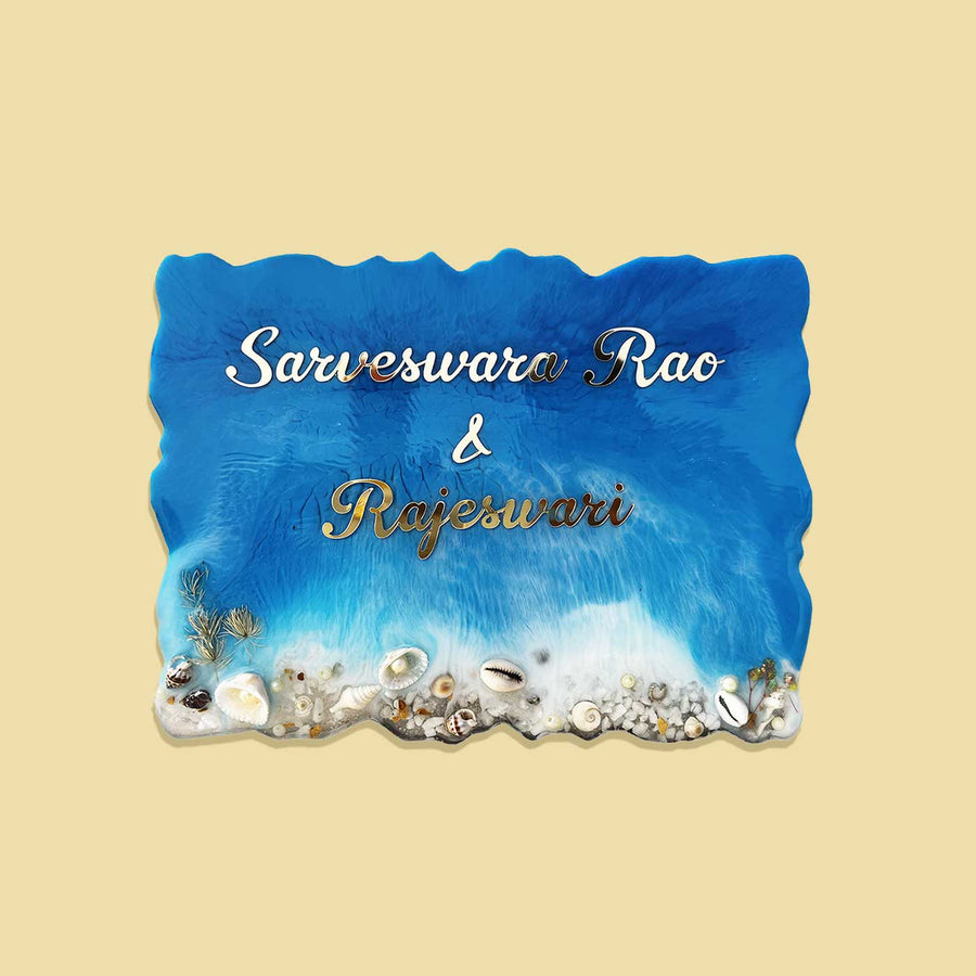Handcrafted Resin Ocean Theme Nameplate - Name Personalization Example Front View