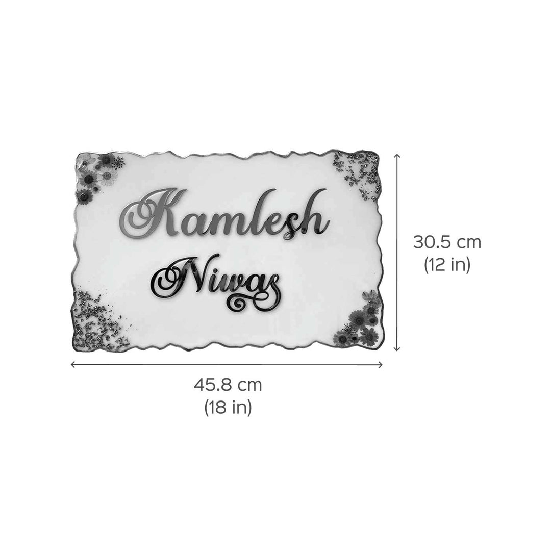 Handcrafted Resin Pressed Flower Nameplate - Dimension Chart with Personalization