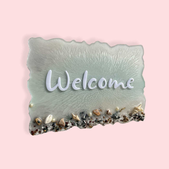Handcrafted Resin Ocean Theme Nameplate 2 - Front View with Shell Embellishments