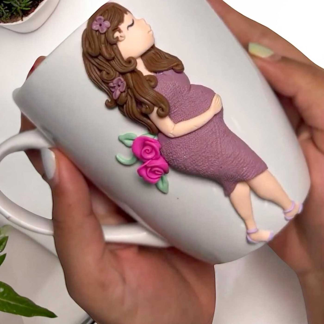 Customized Love Theme Polymer Clay & Ceramic Mug For Mom To Be | 310 ml