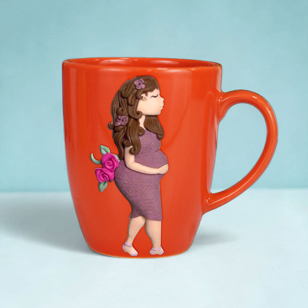Customized Love Theme Polymer Clay & Ceramic Mug For Mom To Be | 310 ml