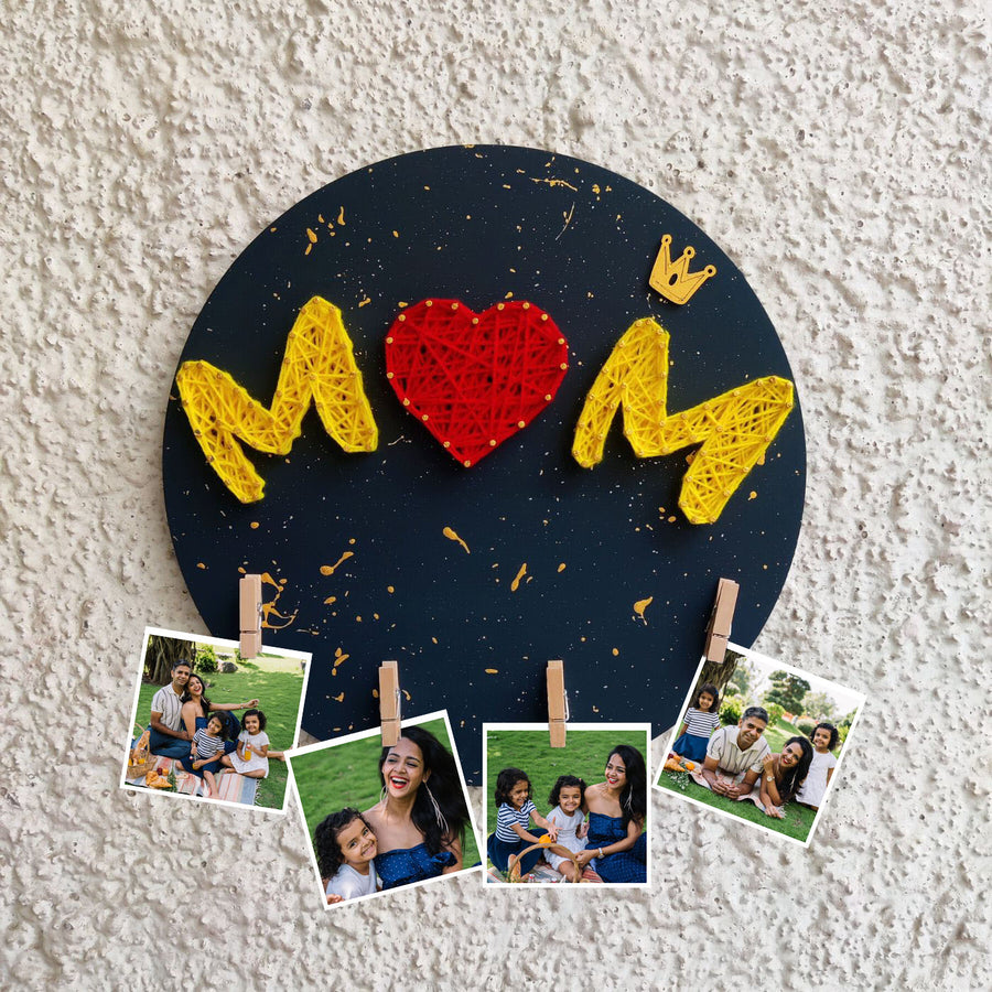 Photo Personalized Mom String Art Name Plate - Wall Mounted with Hanging Photos