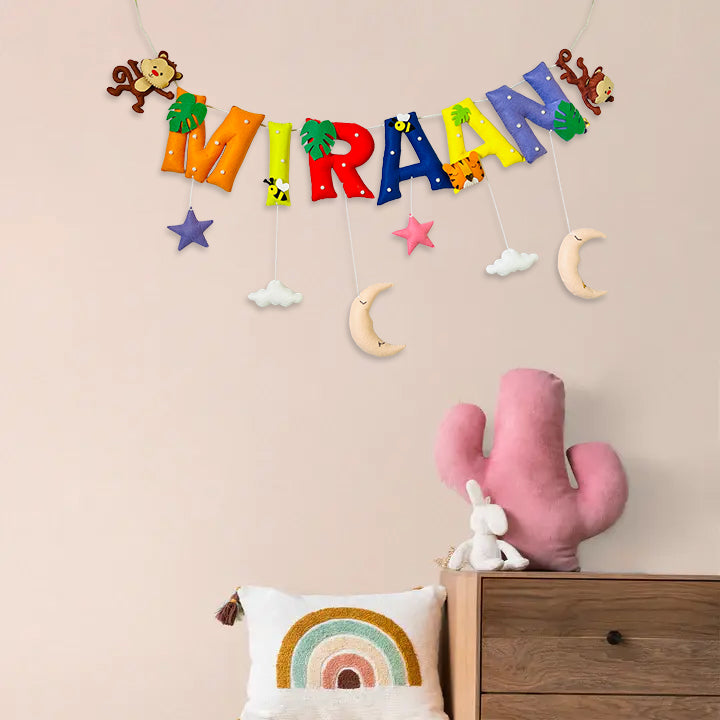 Handcrafted Personalized Monkey Bee Themed Bunting For Kids - Hanging Name Banner Display