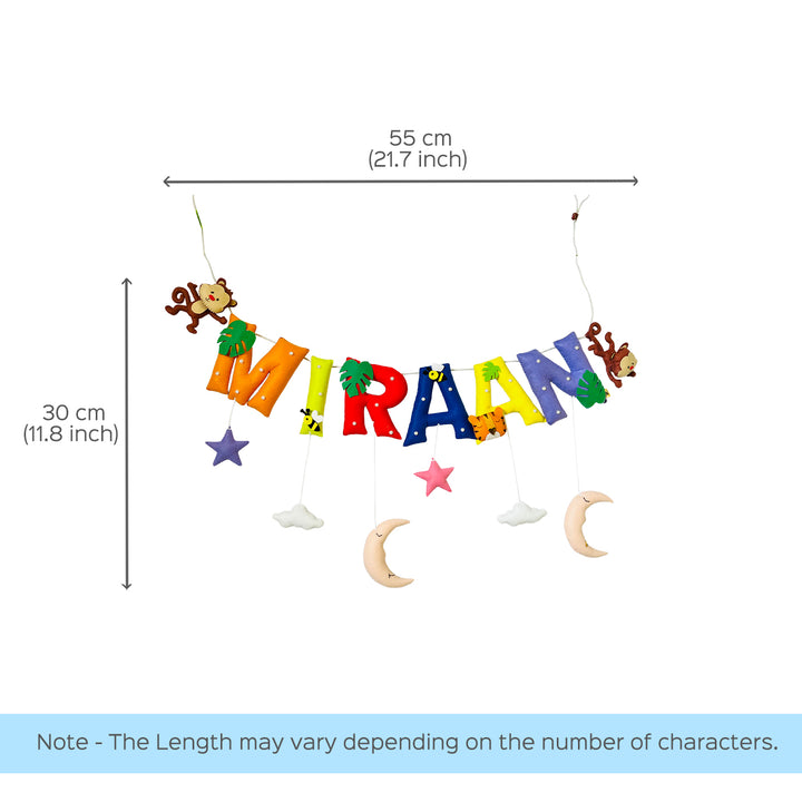 Handcrafted Personalized Monkey Bee Themed Bunting For Kids - Dimension Chart with Hanging Display
