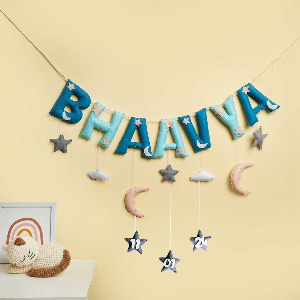 Handcrafted Personalized Sky Themed Bunting For Kids - Name Personalization Hanging Display
