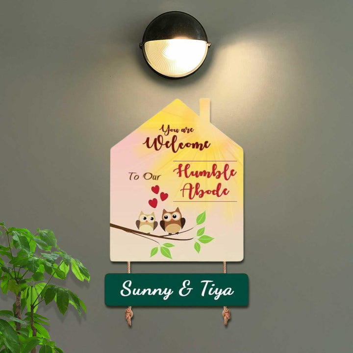 Personalized House Shaped Owl Theme Mdf Wood Name Plate