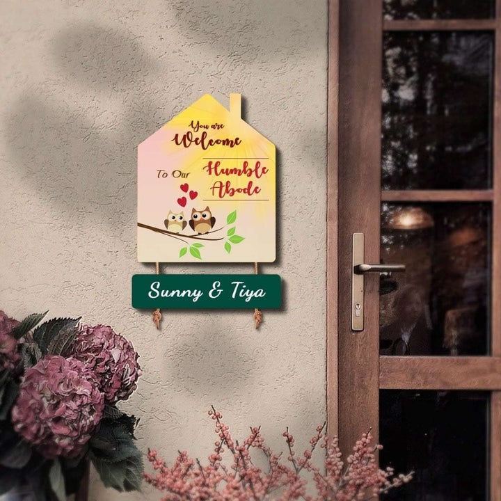 Personalized House Shaped Owl Theme Mdf Wood Name Plate