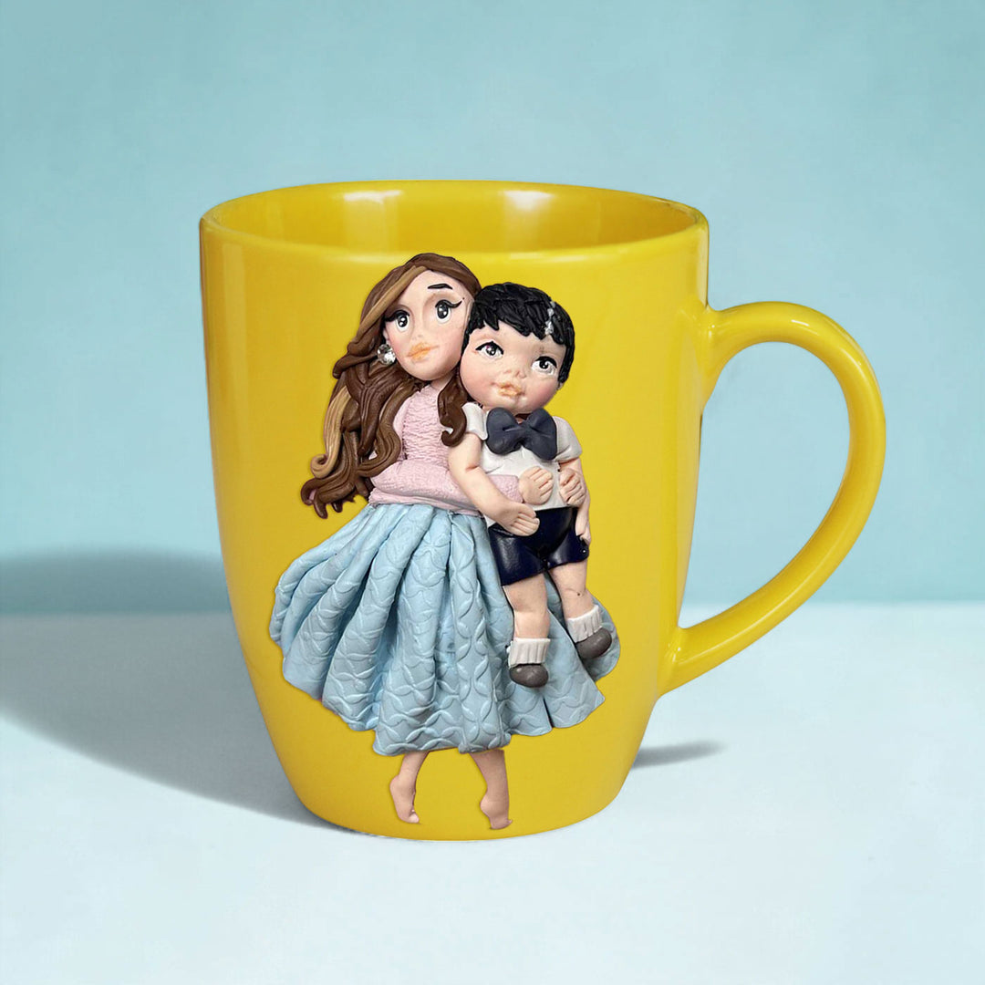 Customized Mother Son Theme Polymer Clay & Ceramic Mug | 310 ml