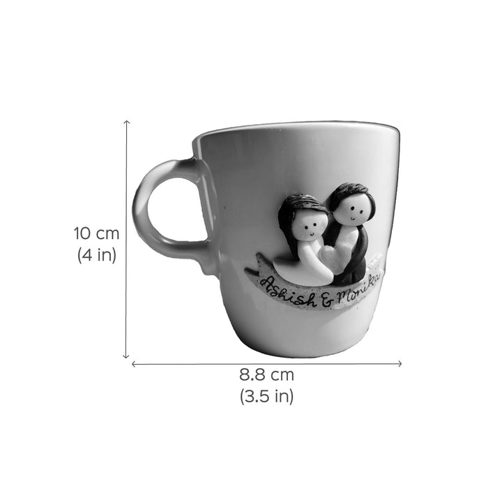 Personalized Couple & Heart Mug With 3D Clay Figurine