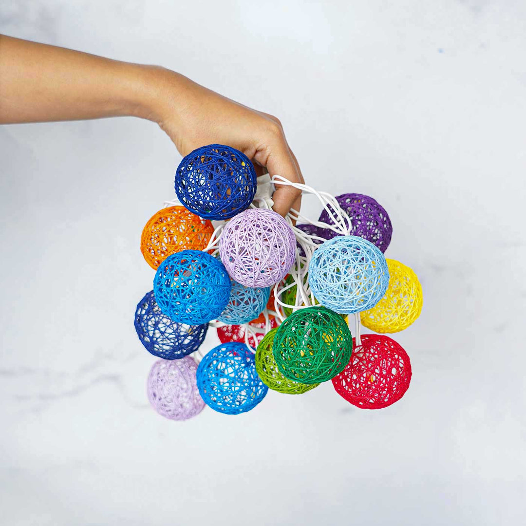 3m, 20 Bulbs | Handcrafted Yarn Spherical LED Fairy Light Hangings - Multicolour