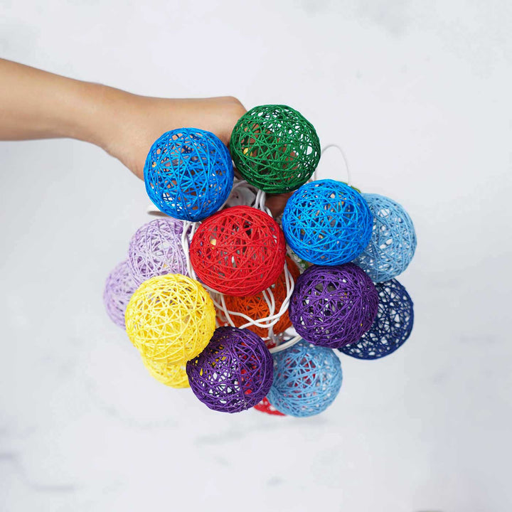 3m, 20 Bulbs | Handcrafted Yarn Spherical LED Fairy Light Hangings - Multicolour
