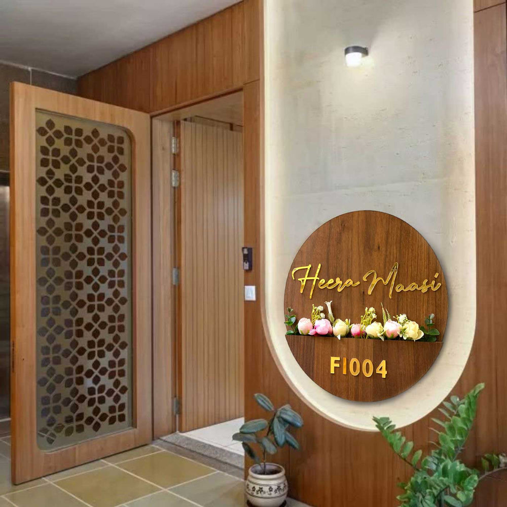 Personalised Wooden Flower Basket Nameplate Copy - Mounted on Entryway Wall