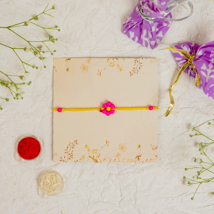 Handmade Beaded Flower Rakhi With Roli Chawal - Close-up of single bracelet (23)