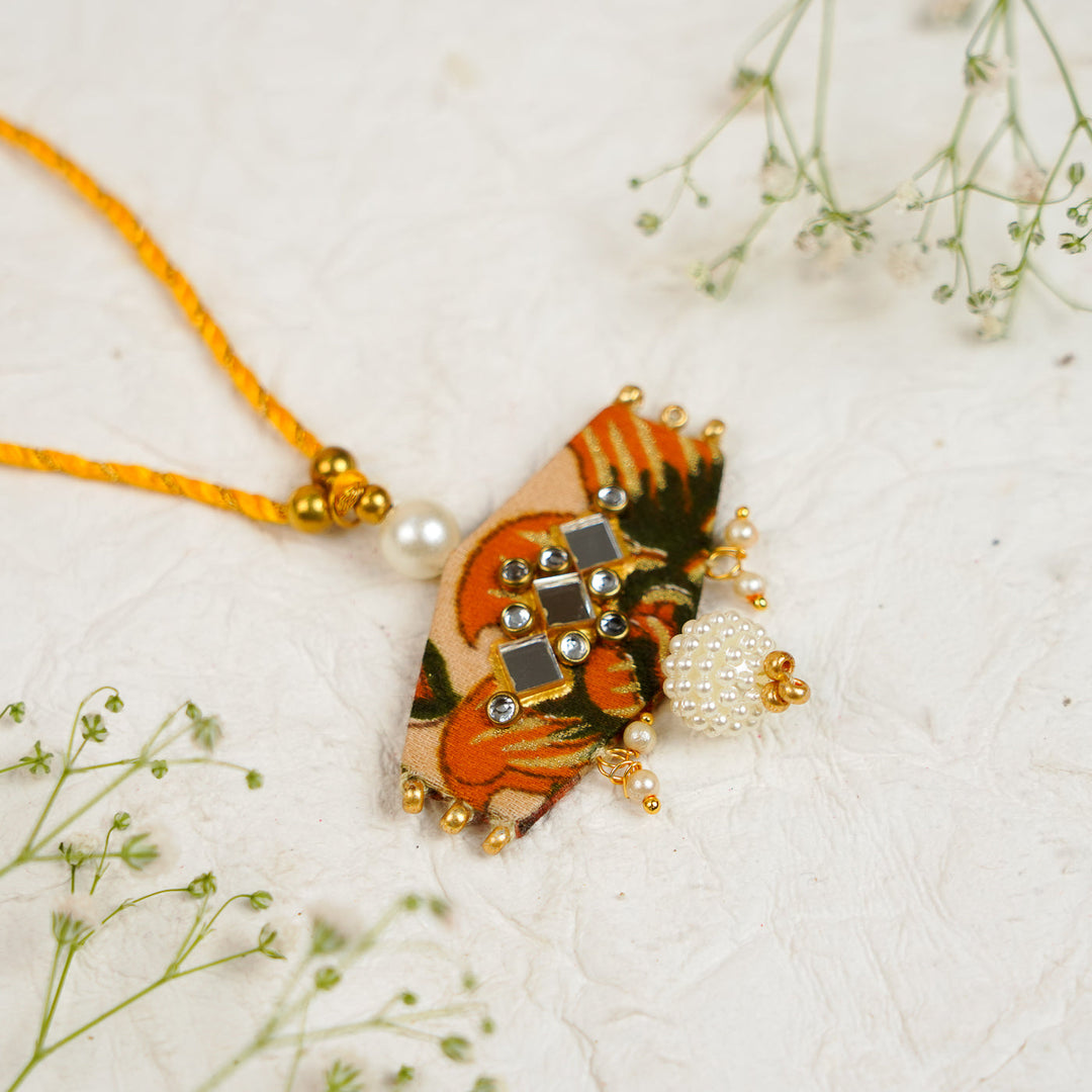 Handmade Sequin Embroidery Hexagon Kundan Bhaiya Bhabhi Rakhi With Roli Chawal Set Of 2 - Single Pendant Close-up (6)