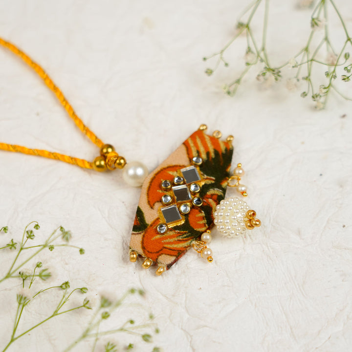 Handmade Sequin Embroidery Hexagon Kundan Bhaiya Bhabhi Rakhi With Roli Chawal Set Of 2 - Single Pendant Close-up (6)