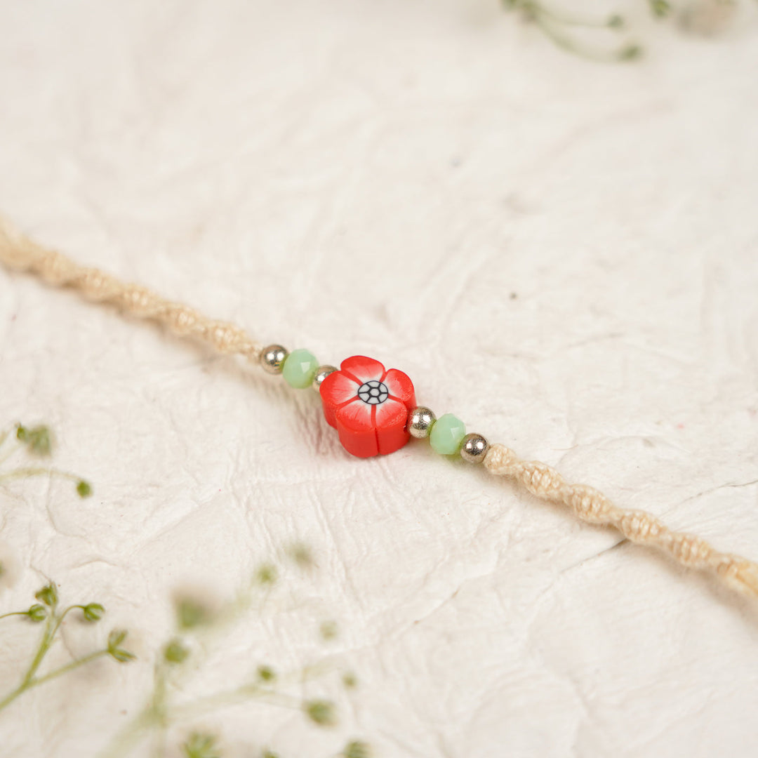 Handmade Cute Flower Kids Rakhi With Roli Chawal