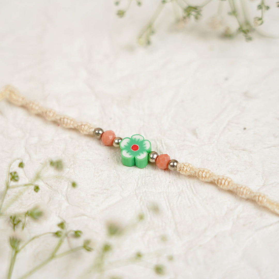 Handmade Cute Flower Kids Rakhi With Roli Chawal