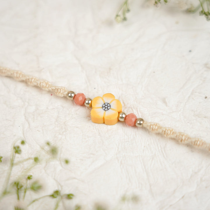 Handmade Cute Flower Kids Rakhi With Roli Chawal