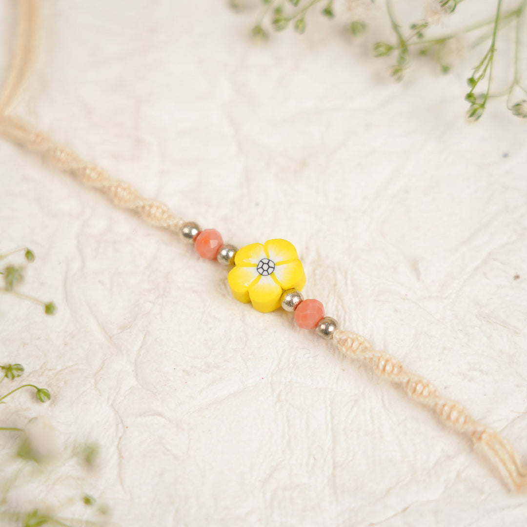 Handmade Cute Flower Kids Rakhi With Roli Chawal