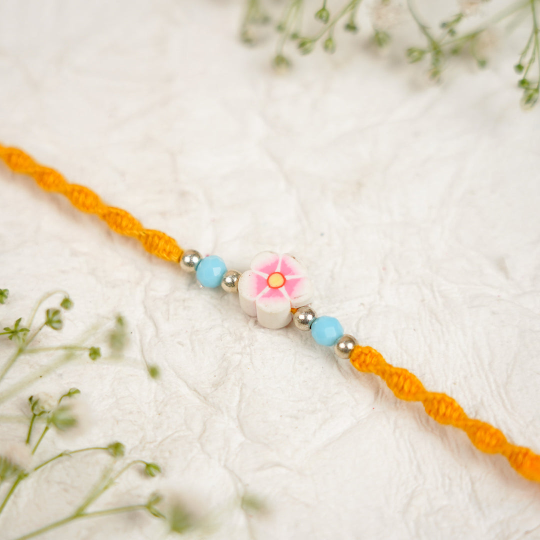 Handmade Cute Flower Kids Rakhi With Roli Chawal
