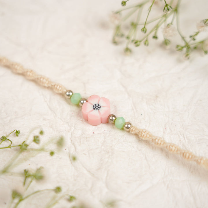Handmade Cute Flower Kids Rakhi With Roli Chawal