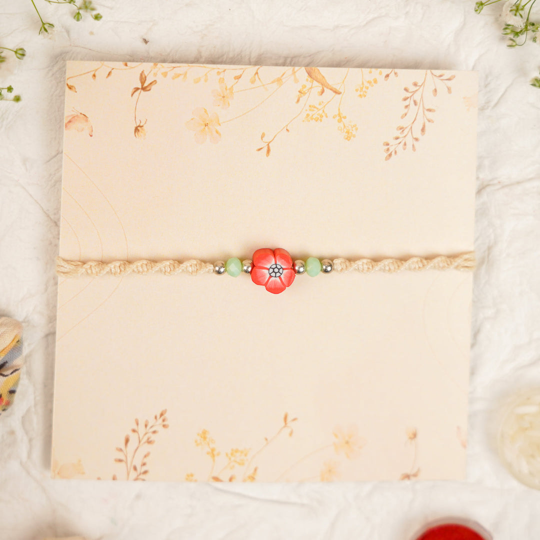 Handmade Cute Flower Kids Rakhi With Roli Chawal