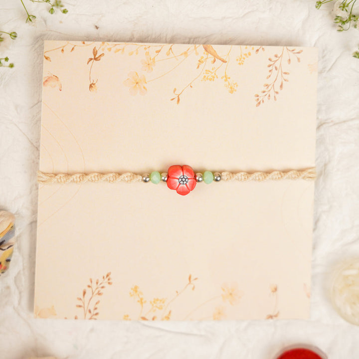 Handmade Cute Flower Kids Rakhi With Roli Chawal