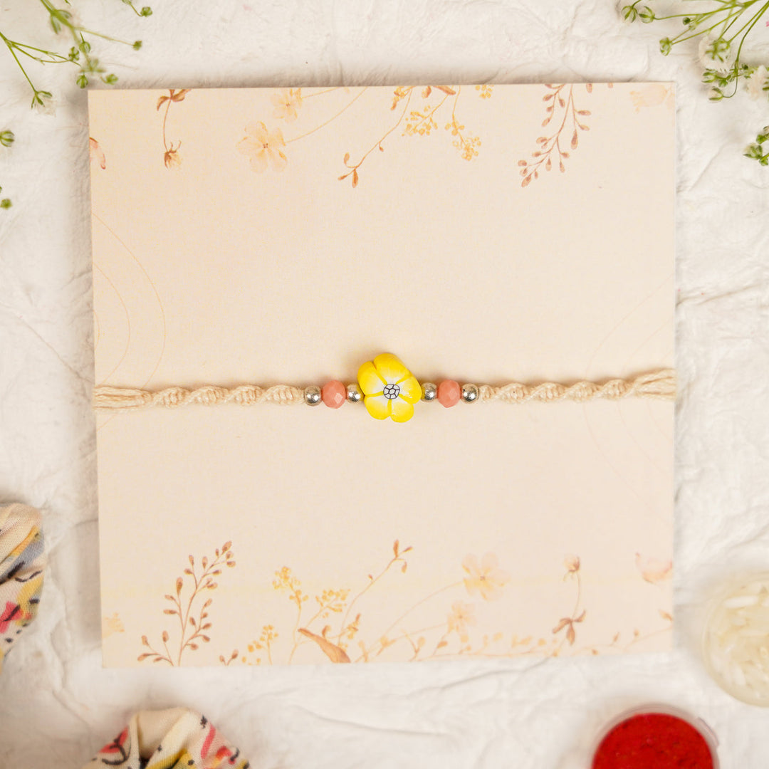 Handmade Cute Flower Kids Rakhi With Roli Chawal