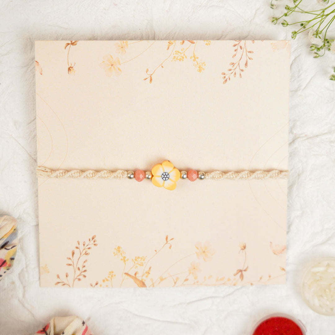 Handmade Cute Flower Kids Rakhi With Roli Chawal