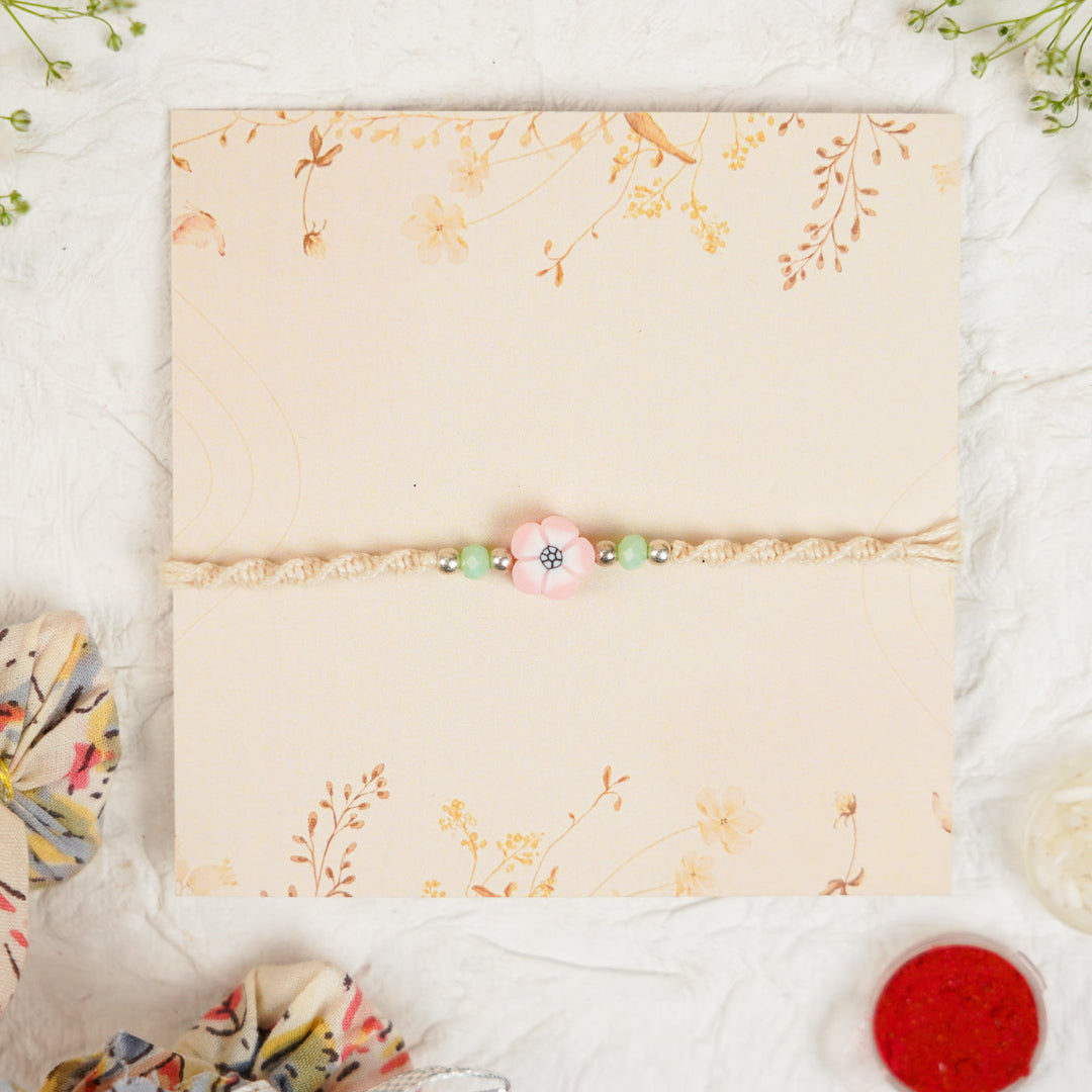 Handmade Cute Flower Kids Rakhi With Roli Chawal