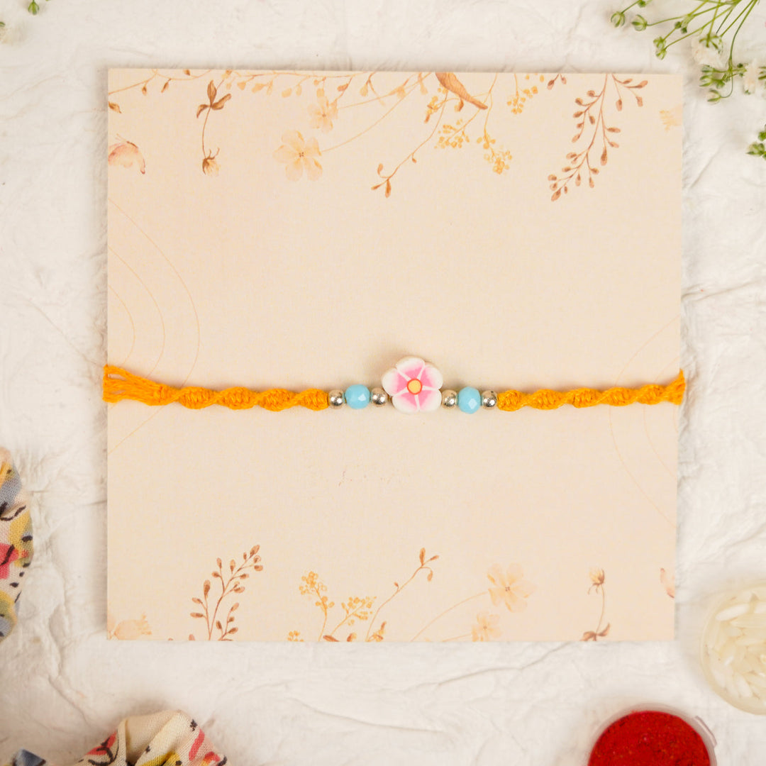 Handmade Cute Flower Kids Rakhi With Roli Chawal