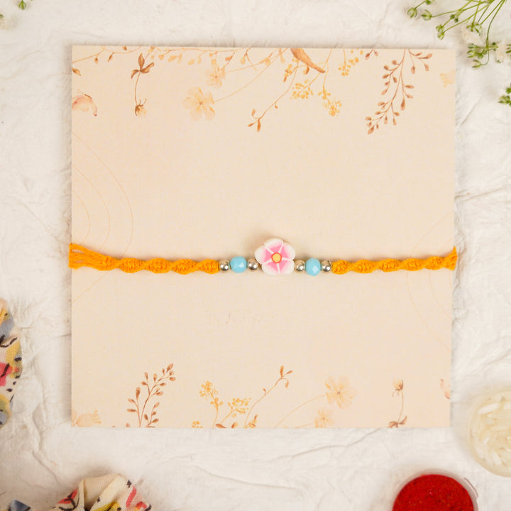 Handmade Cute Flower Kids Rakhi With Roli Chawal