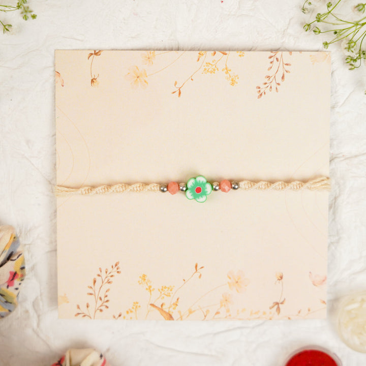 Handmade Cute Flower Kids Rakhi With Roli Chawal
