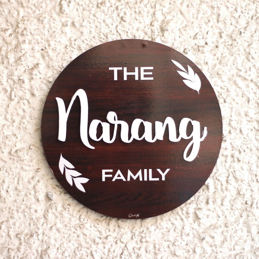 Personalized Printed Family Mdf Wood Name Plate With 3D Letters 1 - Front View Mounted on Wall