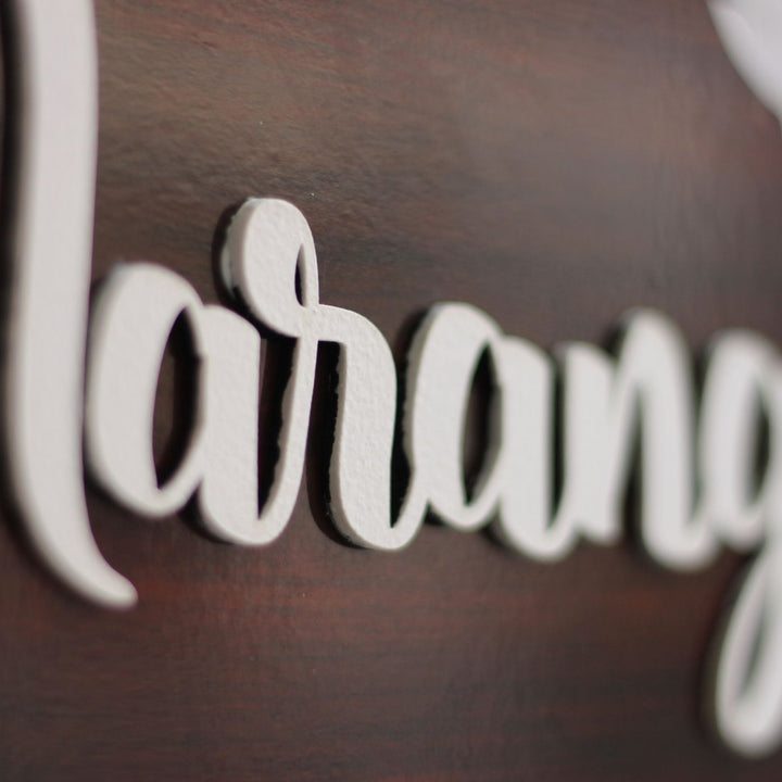 Personalized Printed Family Mdf Wood Name Plate With 3D Letters 1 - Side View Showing Depth and Texture